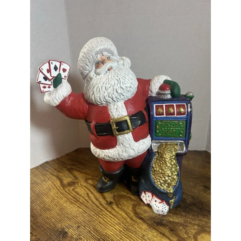 Santa Jackpot Gambling Cards Dice Poker Hand Figurine Hand Painted 2002 8.5 Inch - Picture 3 of 12